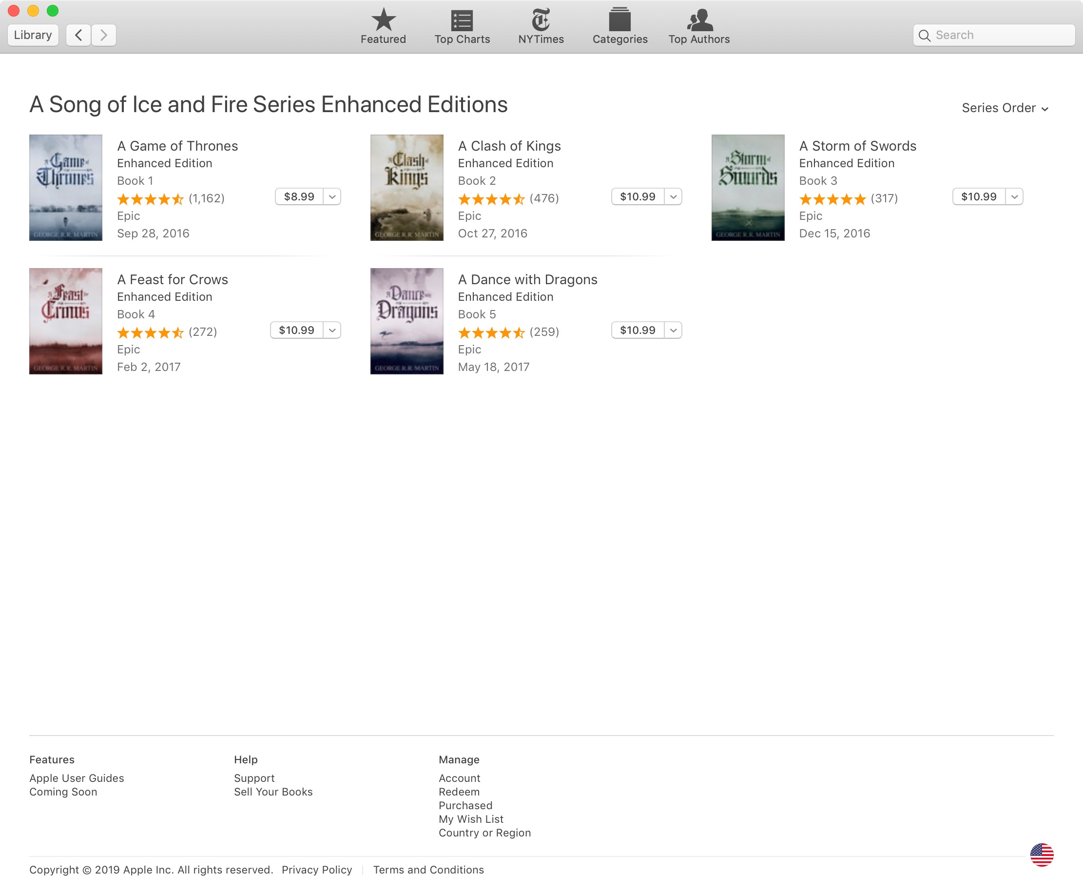 Screenshot displaying how books in a series appear on Apple Books.